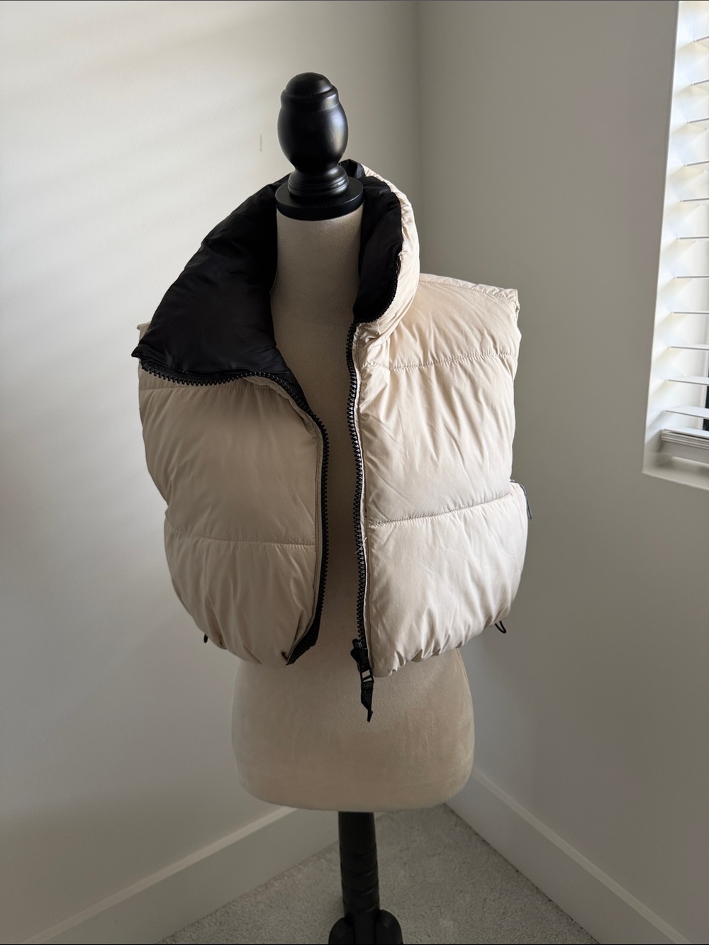 Zara Reversible Puffer Vest — Cream & Black